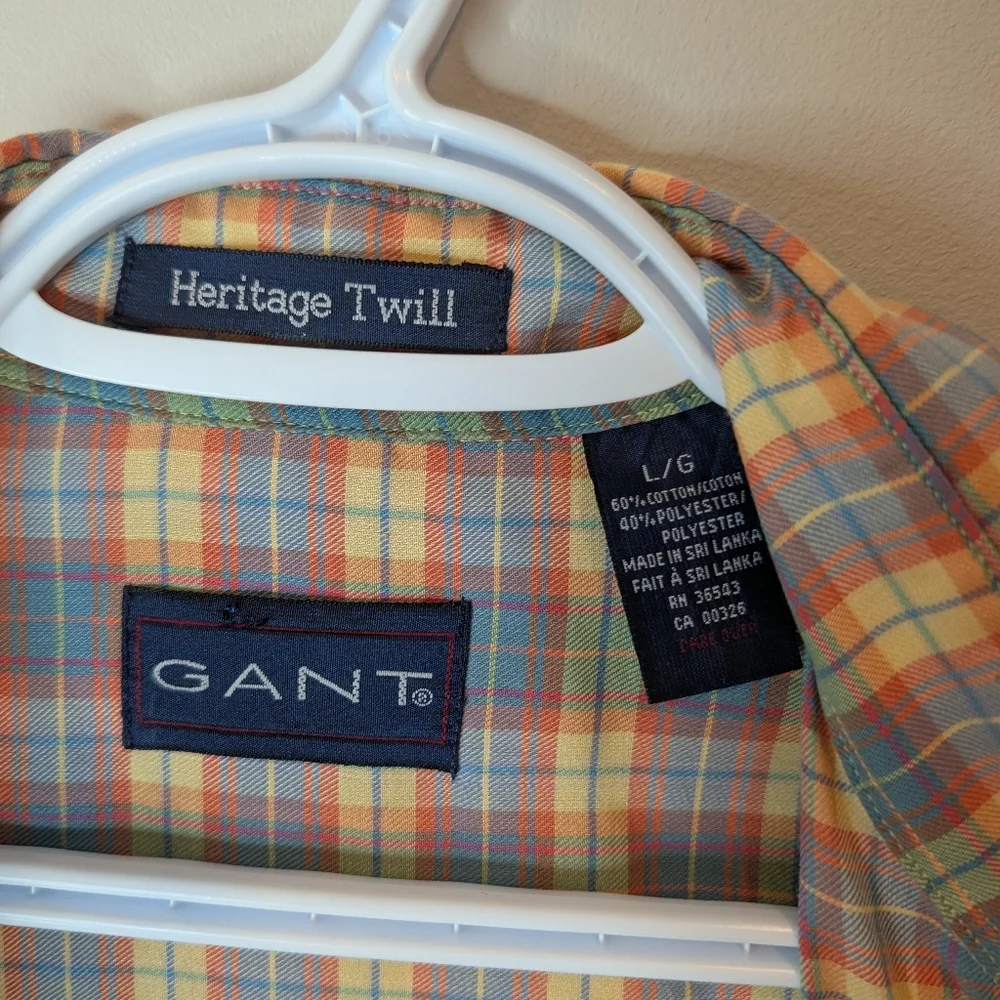 GANT Heritage Twill Plaid Short Sleeve Button Up Shirt Men's Large Vintage - Picture 2 of 9